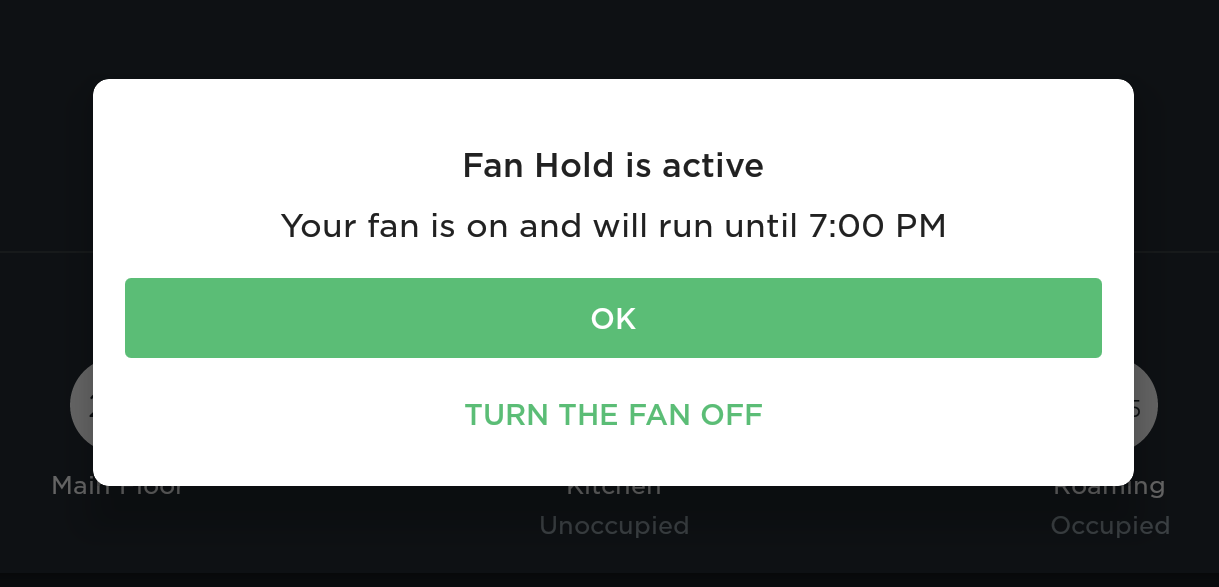 Fan hold is active